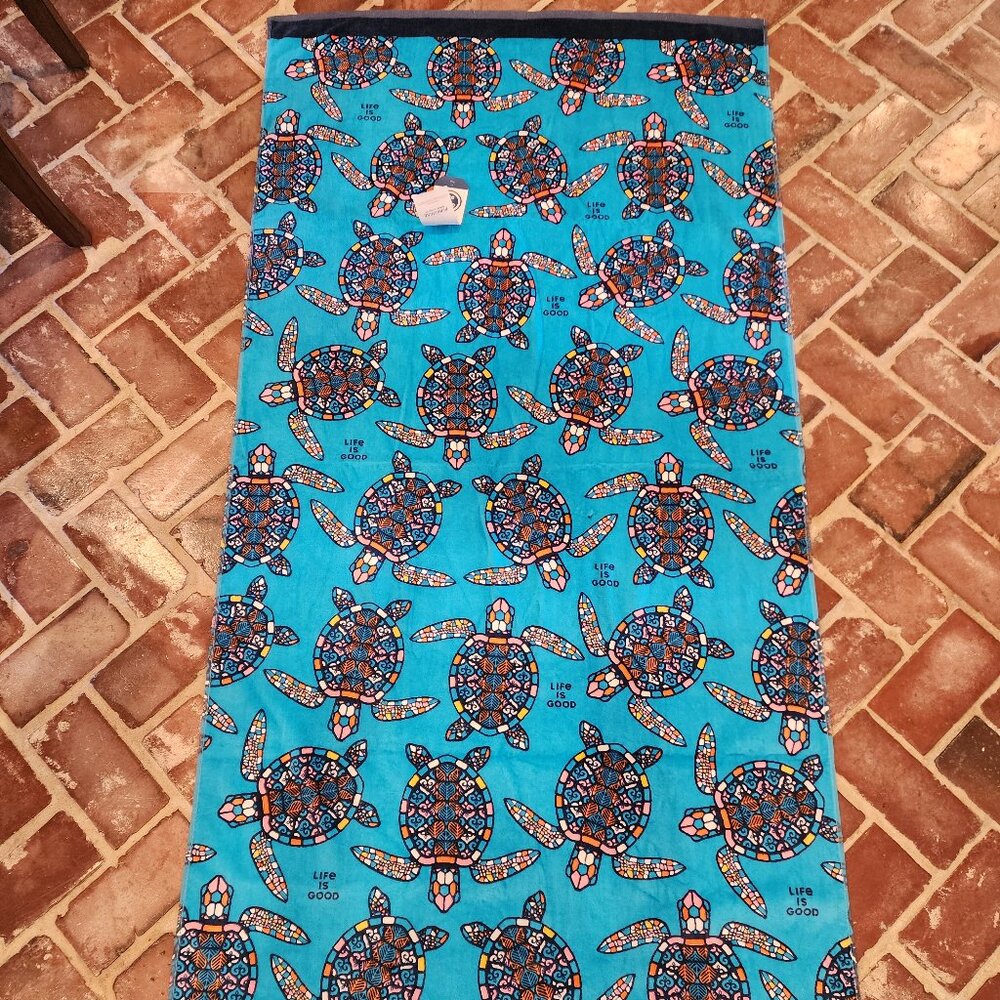 Life is Good Oversized Beach Towel-Blue Sea Turtles